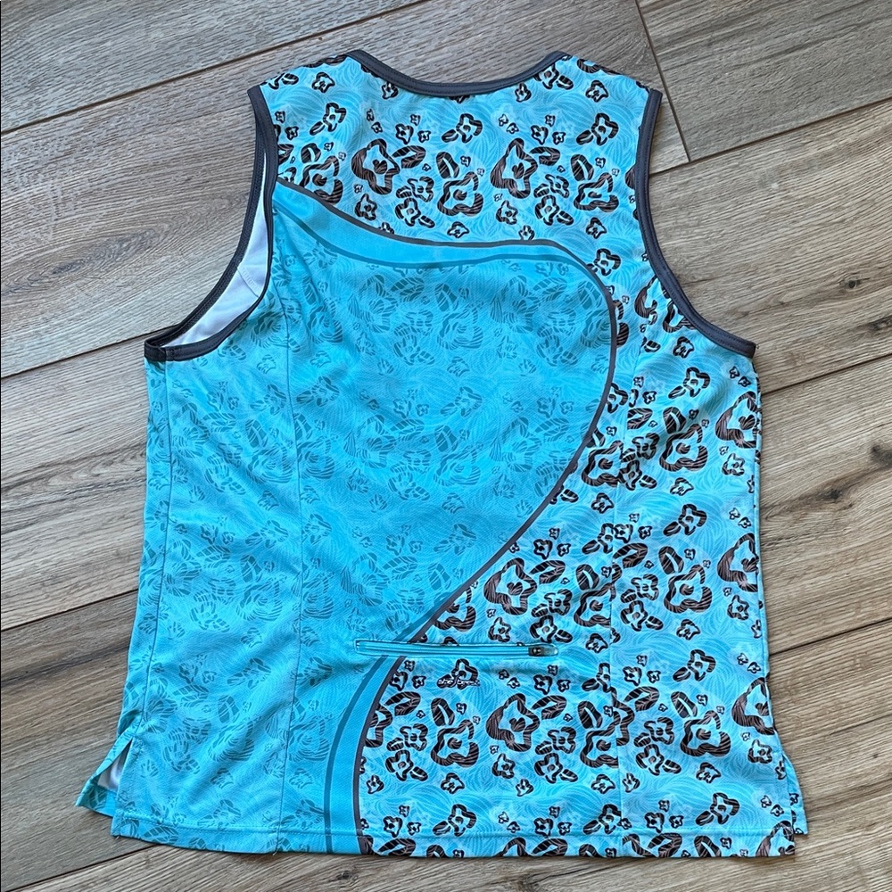 Shebeest Light Aqua Leopard-Print cycling Tank with zippered back pocket - Picture 4 of 7
